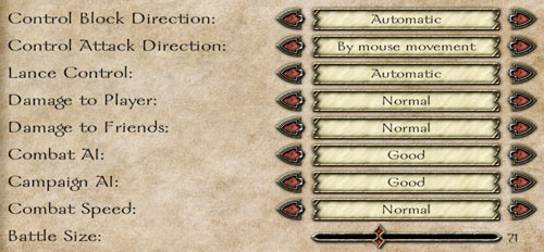 Mount&Blade: Warband: difficulty settings